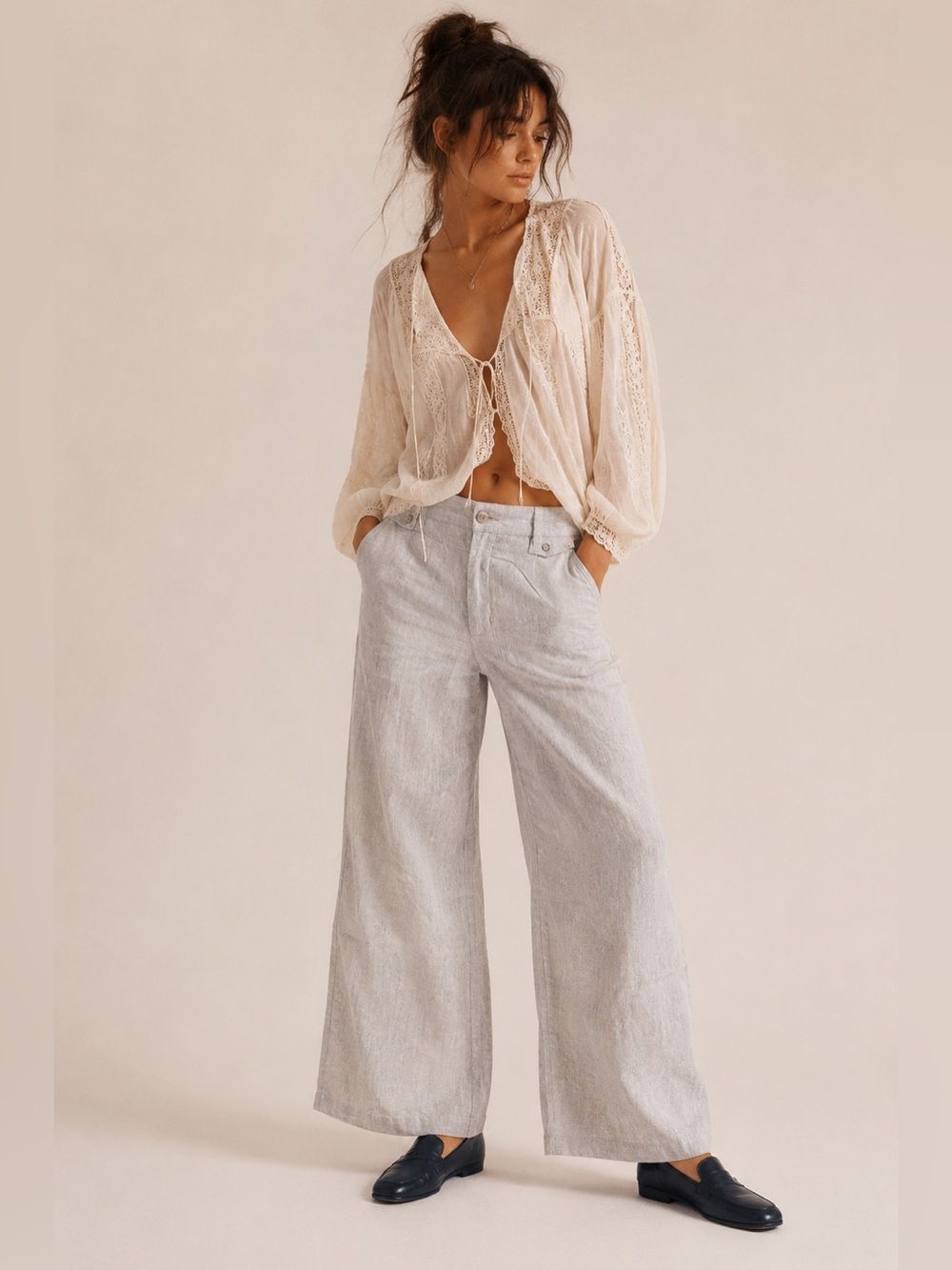Banana Republic Ryan Fit Tall Linen Cotton Wide Leg Trousers 8L